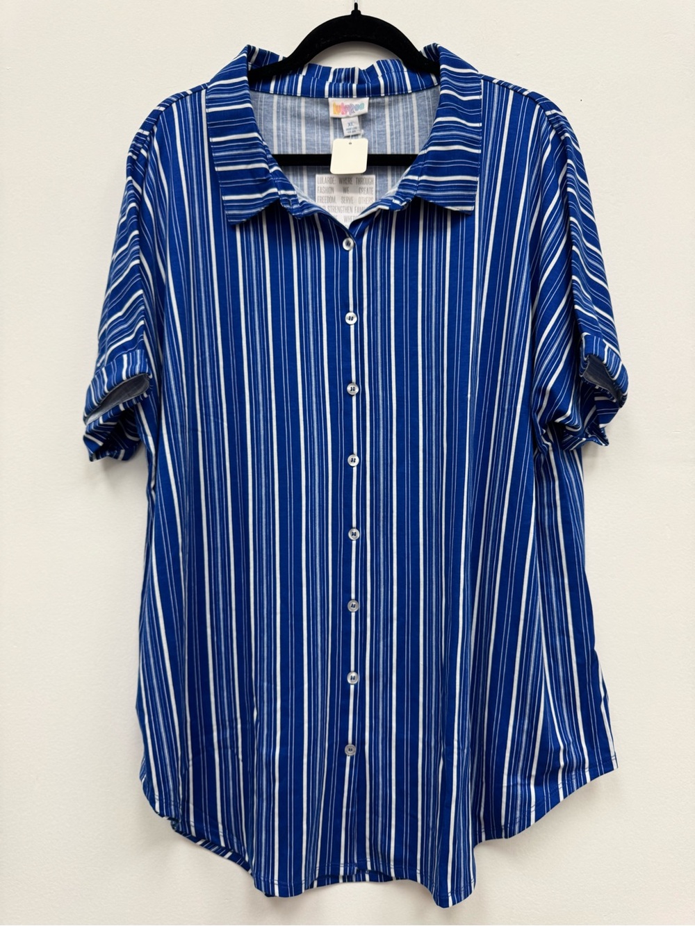 LuLaRoe Blue and White Striped Charlie Button-Up (XL)